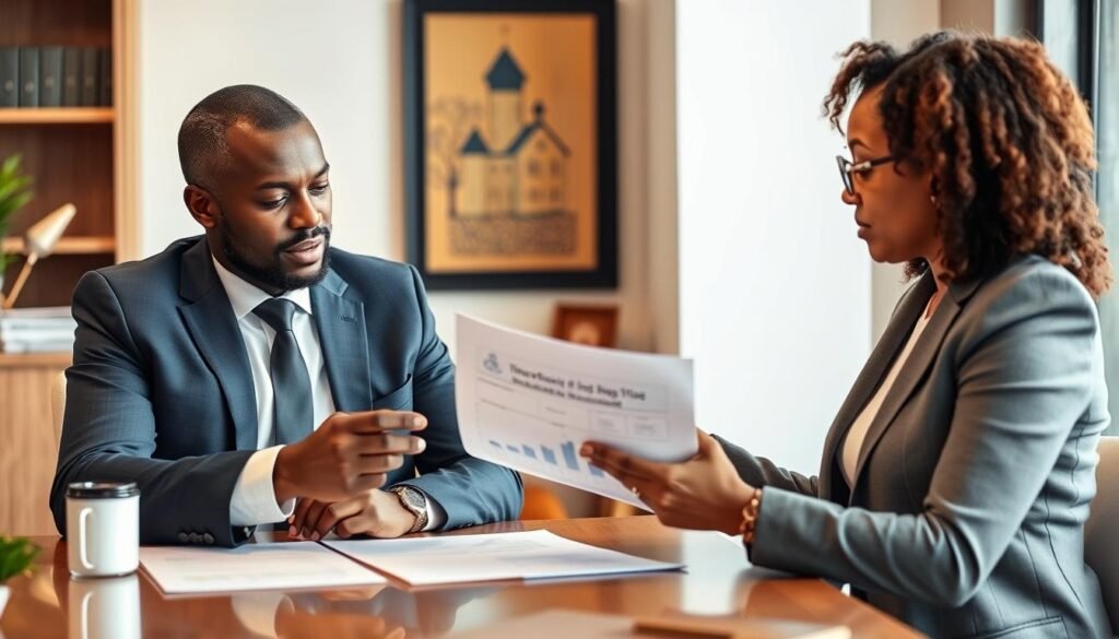 African diaspora investor reviewing investment plans with financial advisor African diaspora investor reviewing investment plans with financial advisor